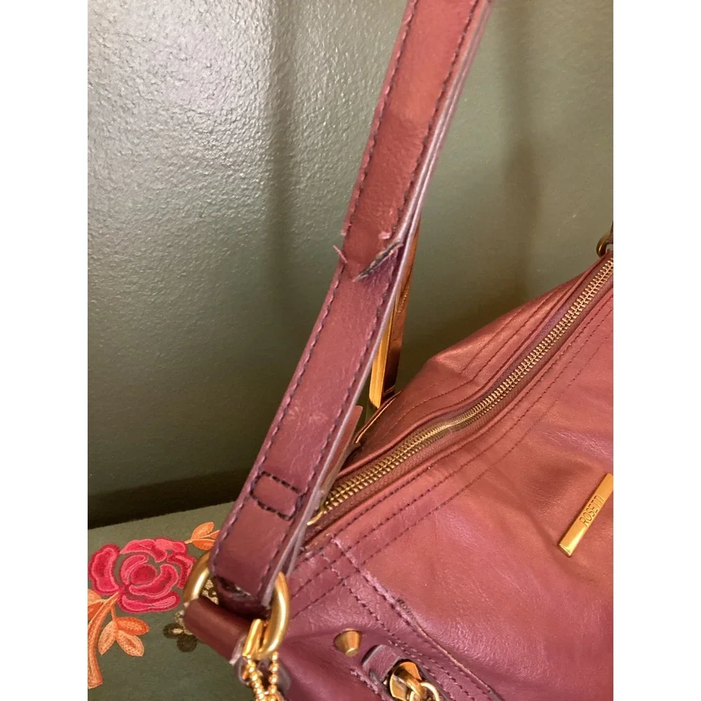 ROSSETTI Burgundy Shoulder Bag Vintage 80s vibes Zipper Accents Adjustable Strap